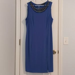 Ashley Stewart Blue Midi Dress with Black Accents